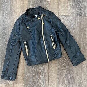 Art Class Girls Black Faux Leather Moto Jacket With Gold Zippers & Buttons